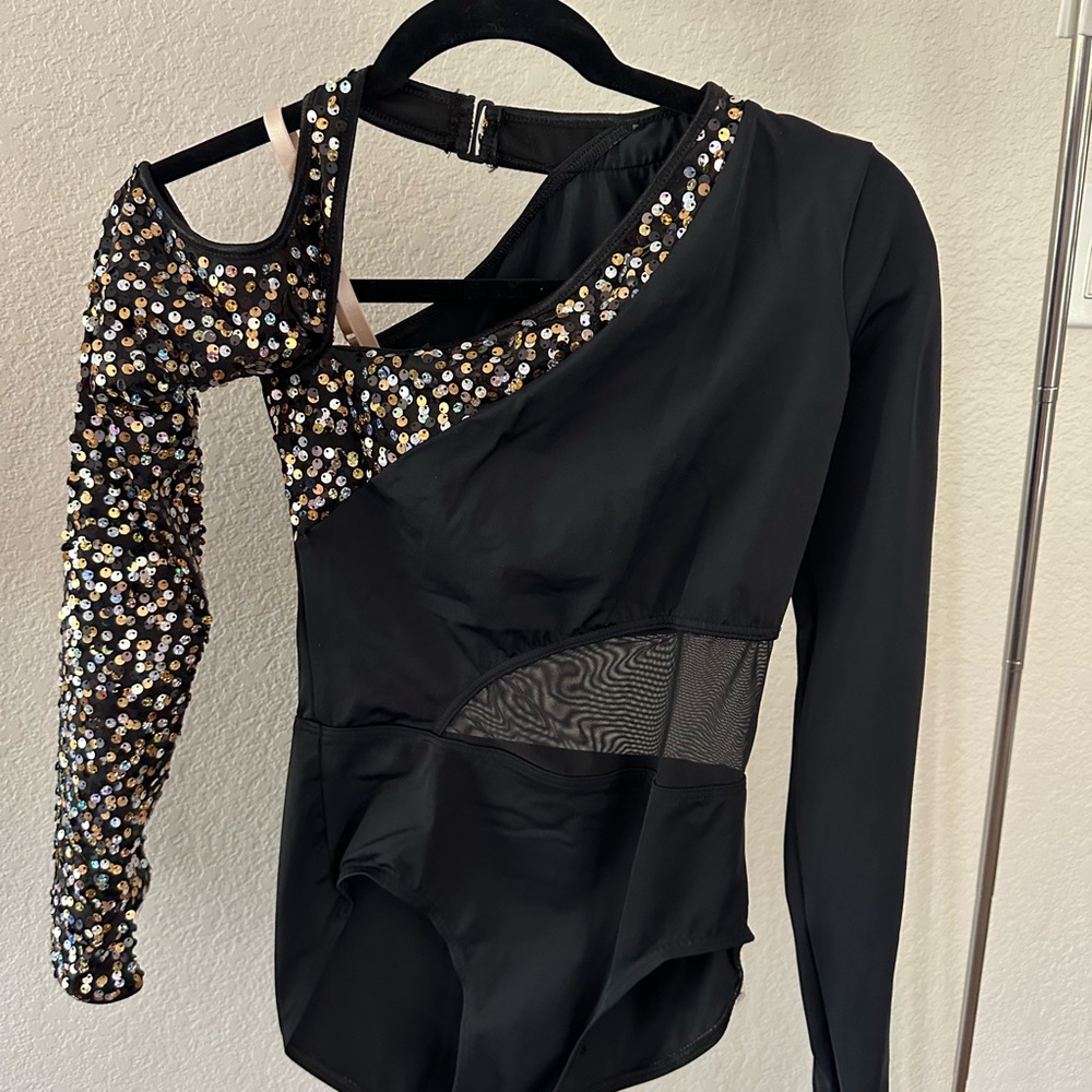 Black Sequin Asymmetrical Women's Top